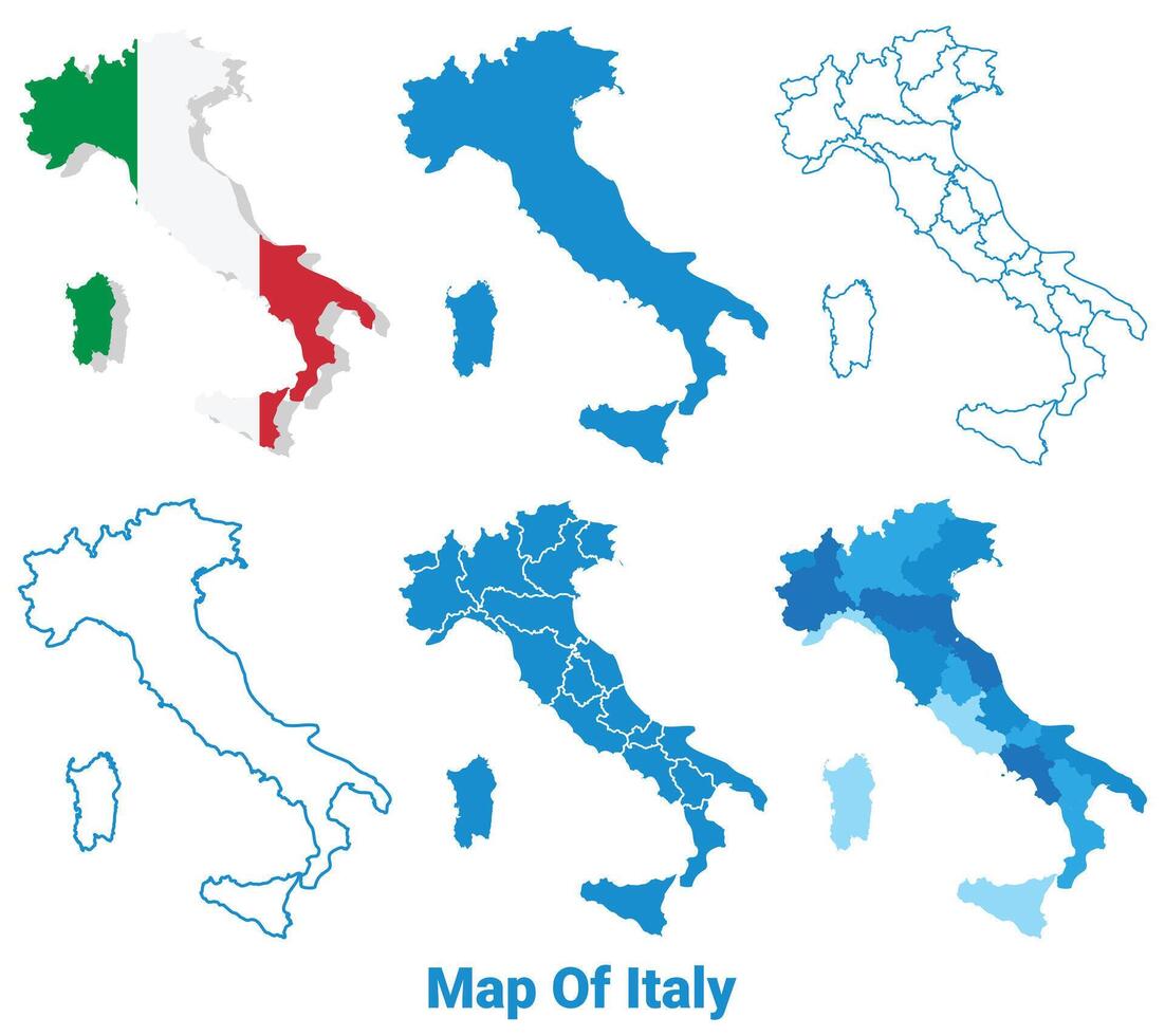 Italy Maps in different style political map flag outline illustration set vector