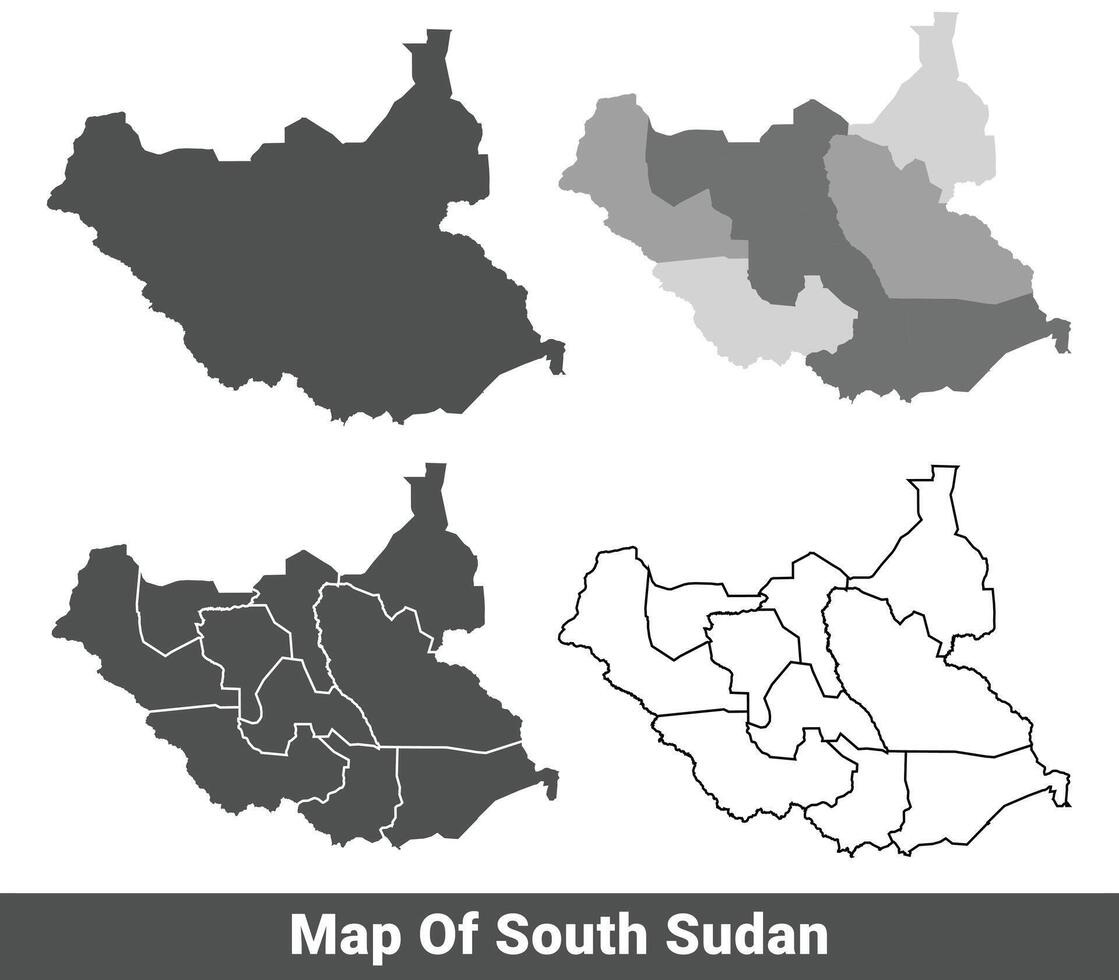 Collection of South Sudan country grey political maps set with border outline illustration vector