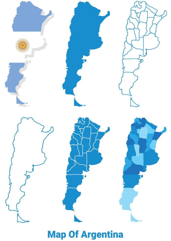 Argentina Maps in different style political map flag outline illustration set vector