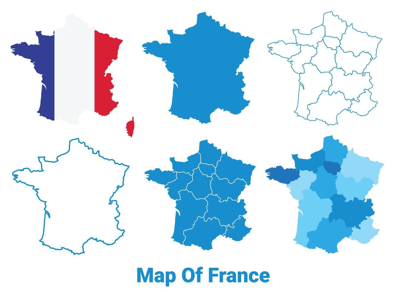 France Maps in different style political map flag outline illustration set vector