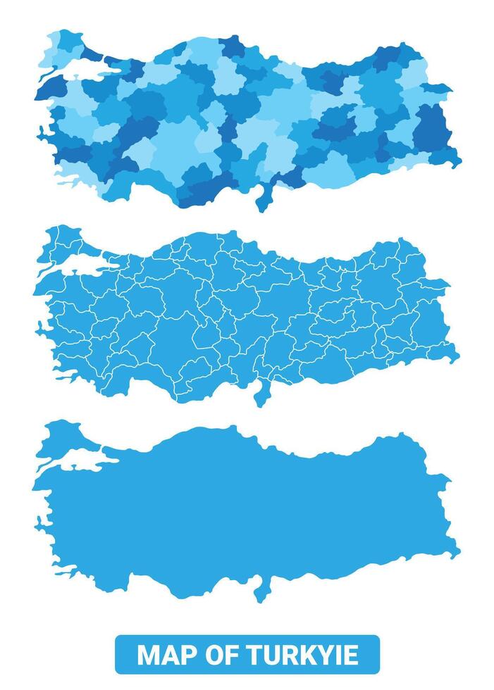 Bluescale Turkiye map in different style border outline illustration set vector