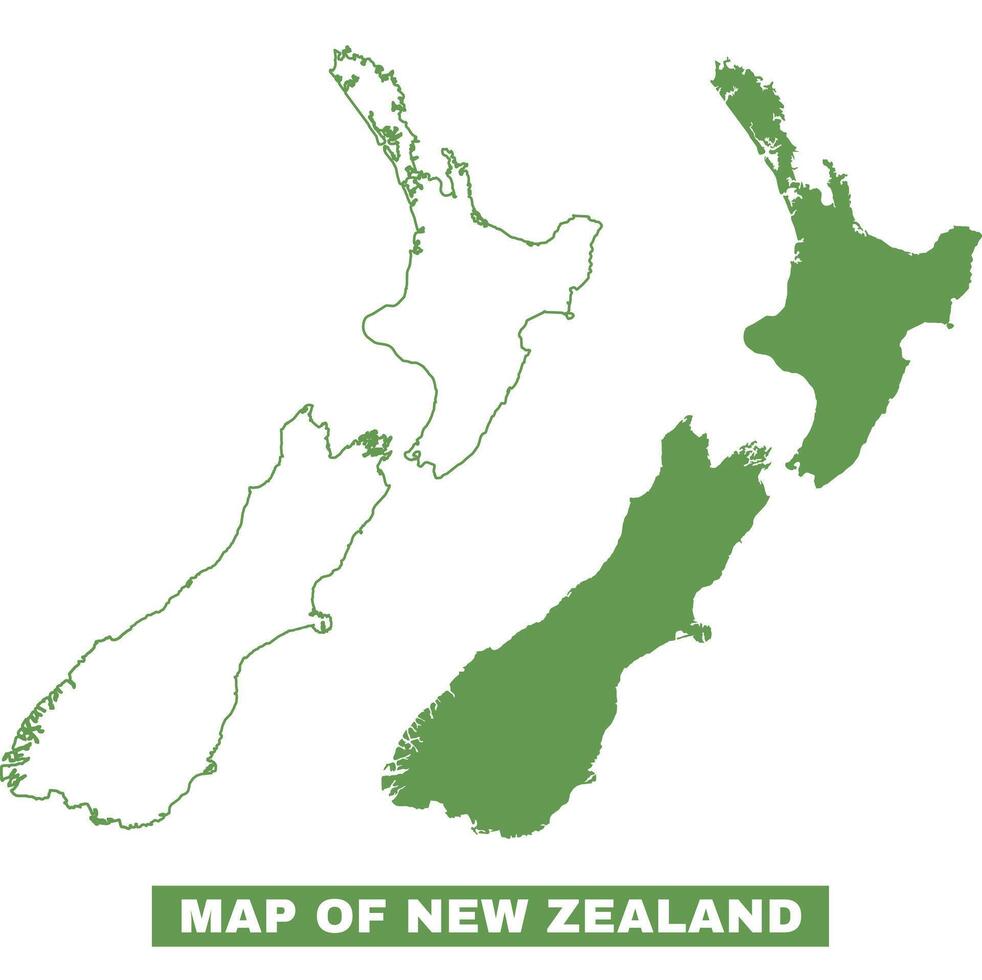 Simple New Zealand Outline flat map style illustration set vector