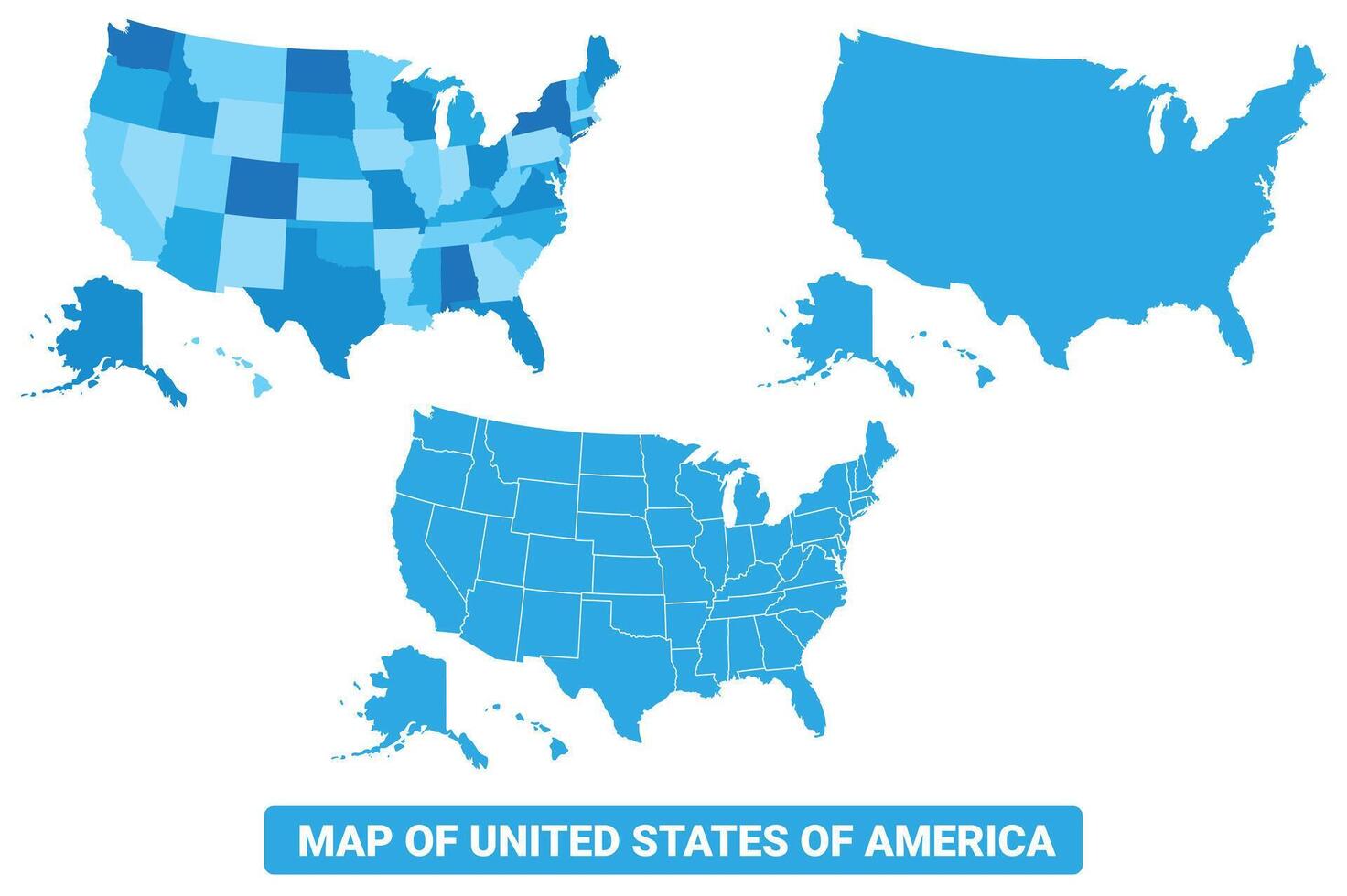 Bluescale United States Of America map in different style border outline illustration set vector