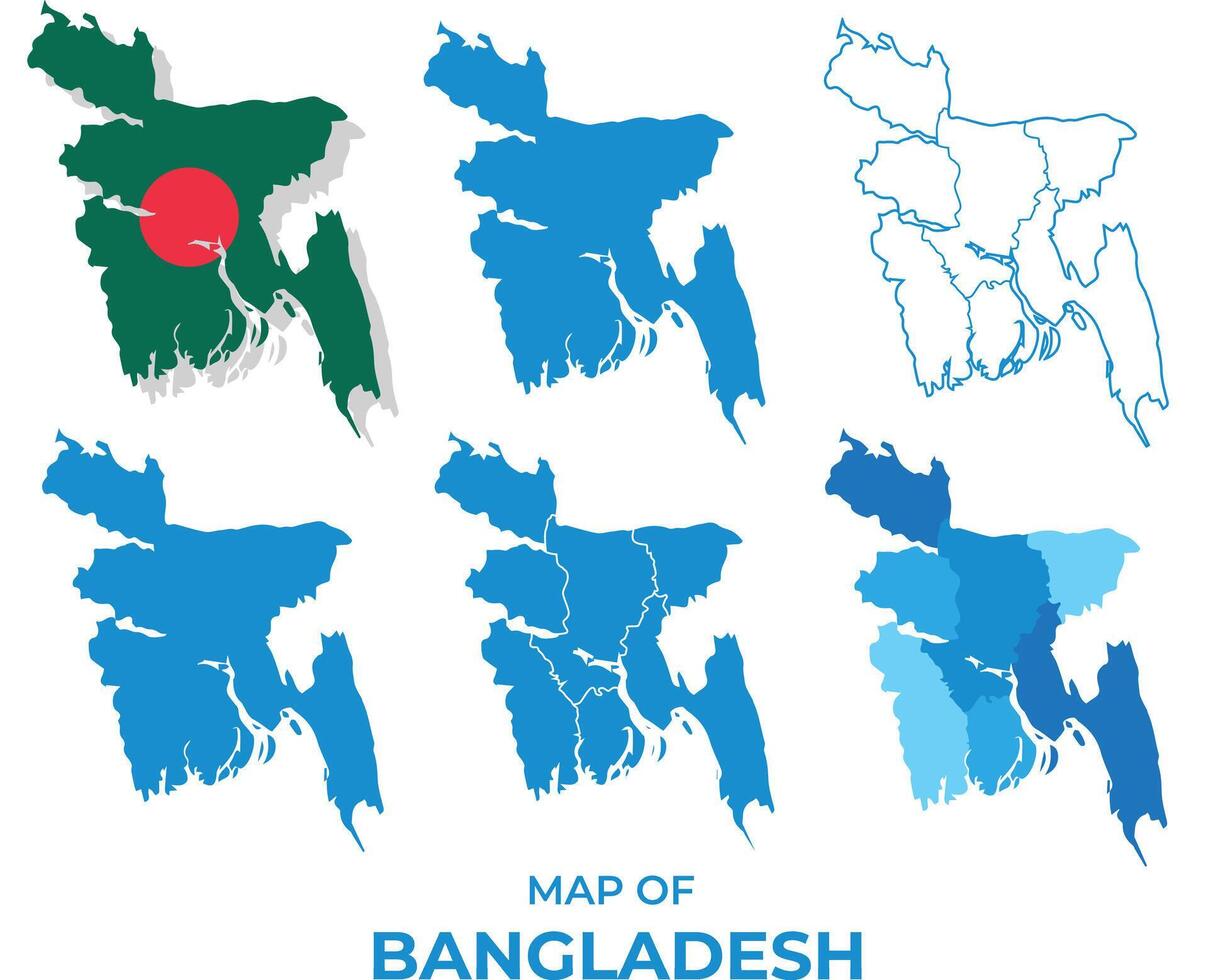 Bangladesh Maps in different style political map flag outline illustration set vector