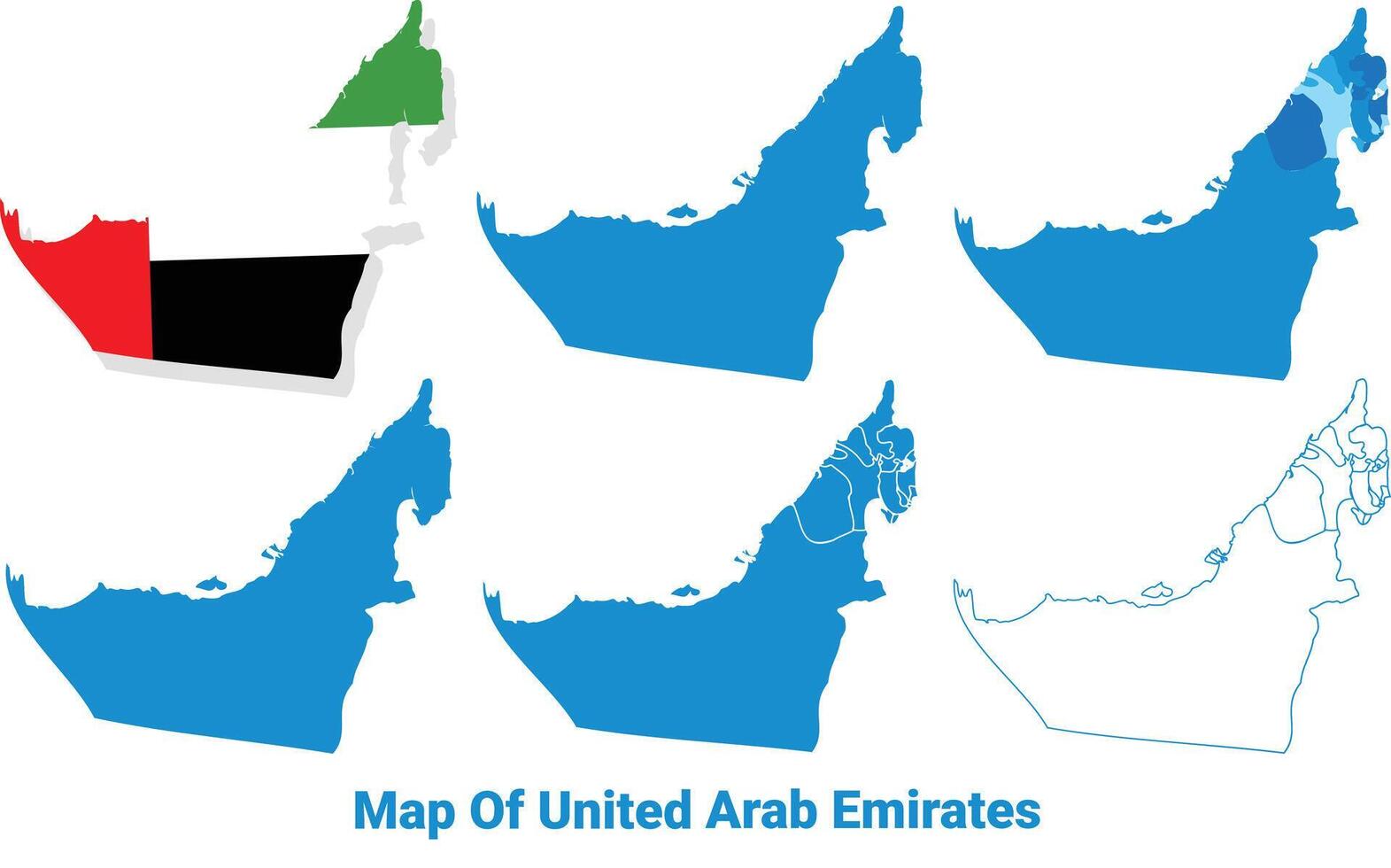 United Arab Emirates Maps in different style political map flag outline illustration set vector