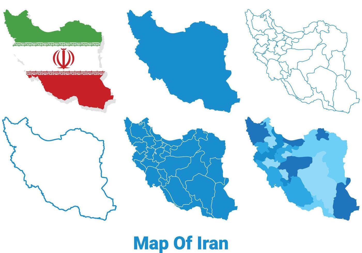 Iran Maps in different style political map flag outline illustration set vector