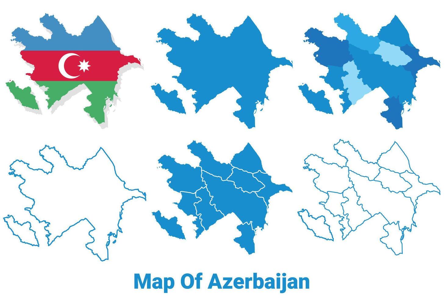 Azerbaijan Maps in different style political map flag outline illustration set vector