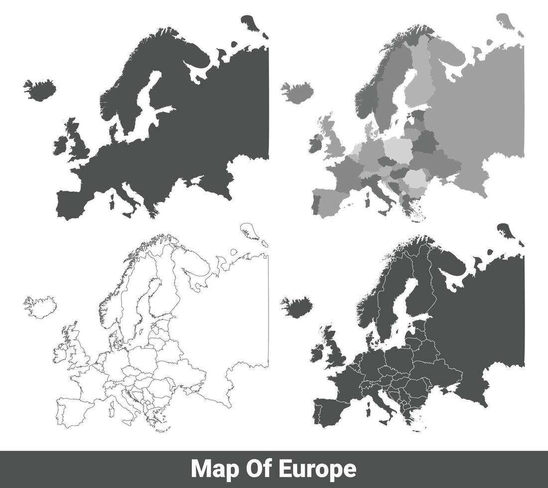 Collection of Europe country grey political maps set with border outline illustration vector