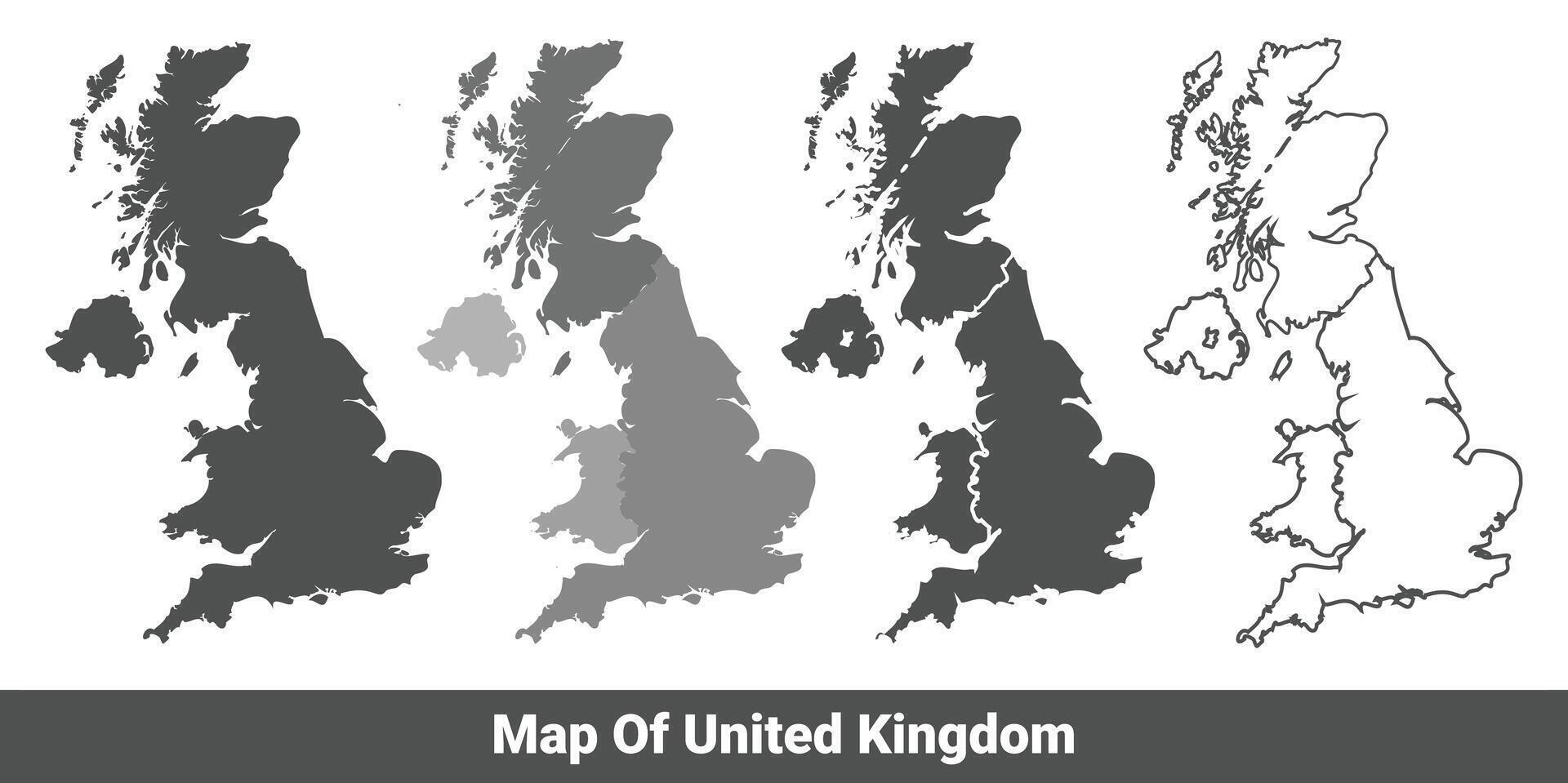 Collection of United Kingdom country grey political maps set with border outline illustration vector