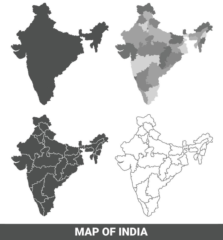 Collection of India country grey political maps set with border outline illustration vector