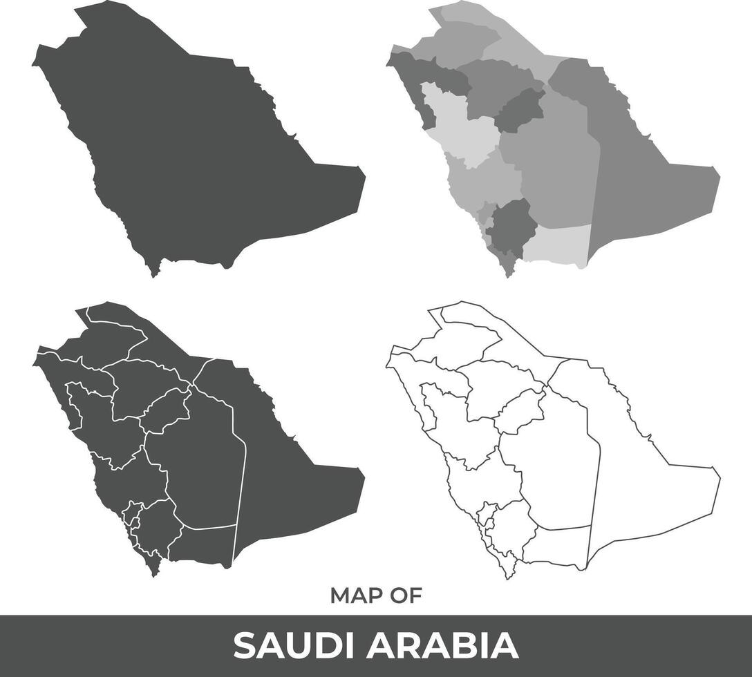 Collection of Saudi Arabia country grey political maps set with border outline illustration vector