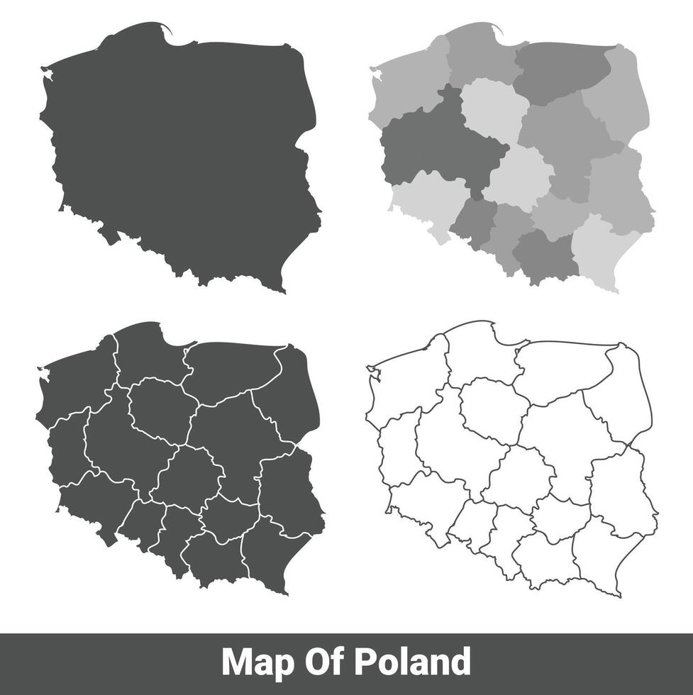 Collection of Poland country grey political maps set with border outline illustration vector