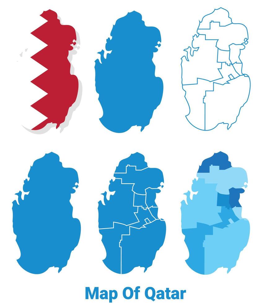 Qatar Maps in different style political map flag outline illustration set vector