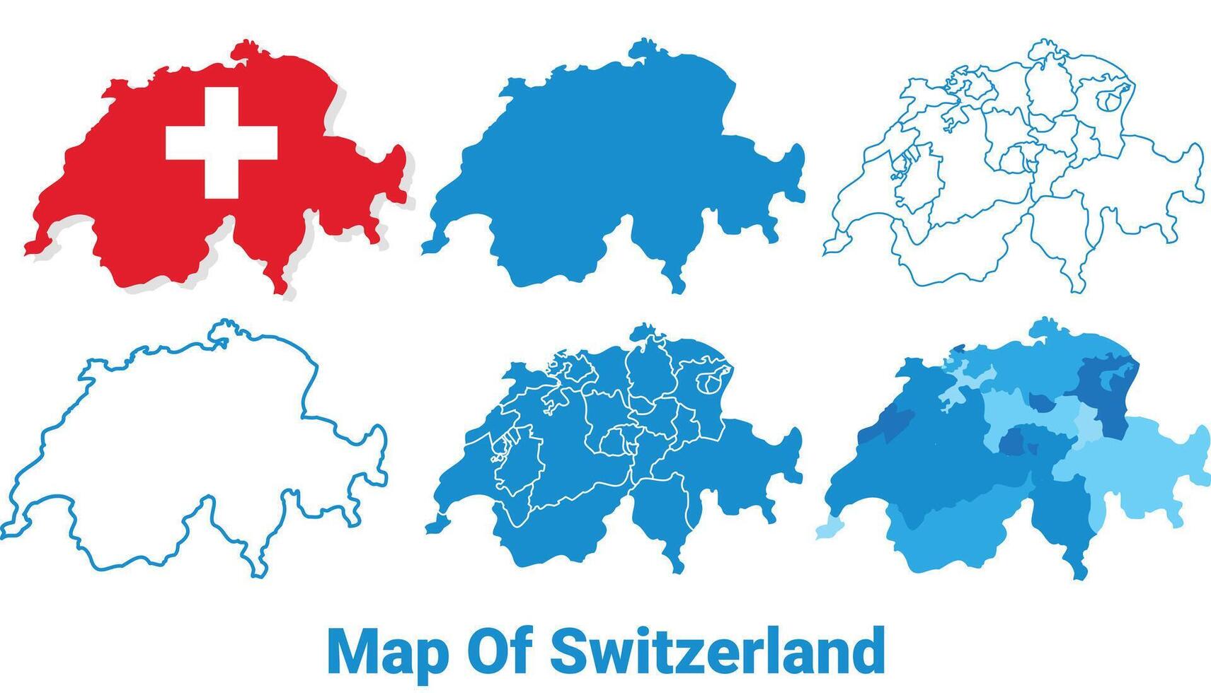Switzerland Maps in different style political map flag outline illustration set vector