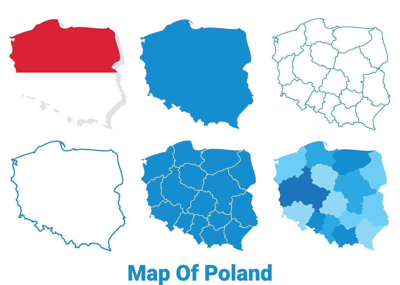 Poland Maps in different style political map flag outline illustration set vector