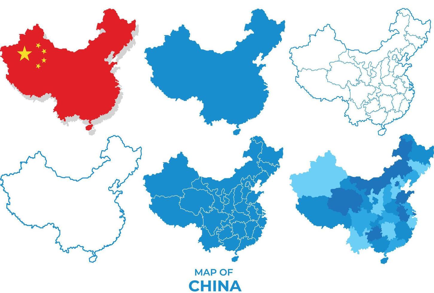 China Maps in different style political map flag outline illustration set vector