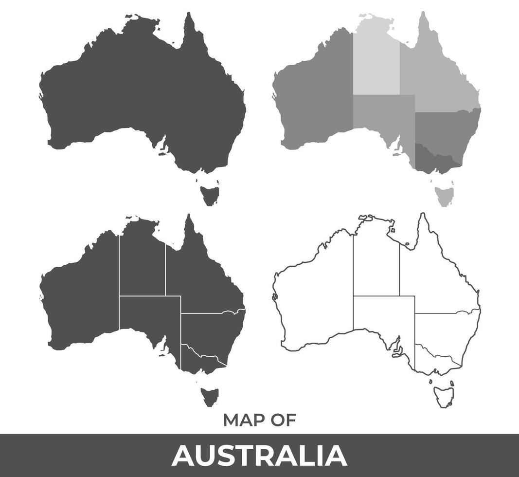 Collection of Australia country grey political maps set with border outline illustration vector