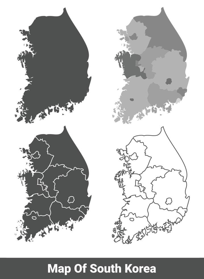 Collection of South Korea country grey political maps set with border outline illustration vector