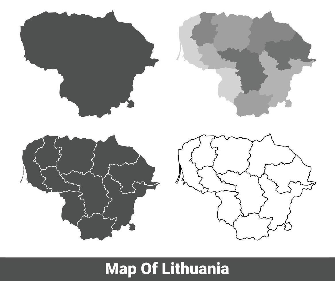 Collection of Lithuania country grey political maps set with border outline illustration vector