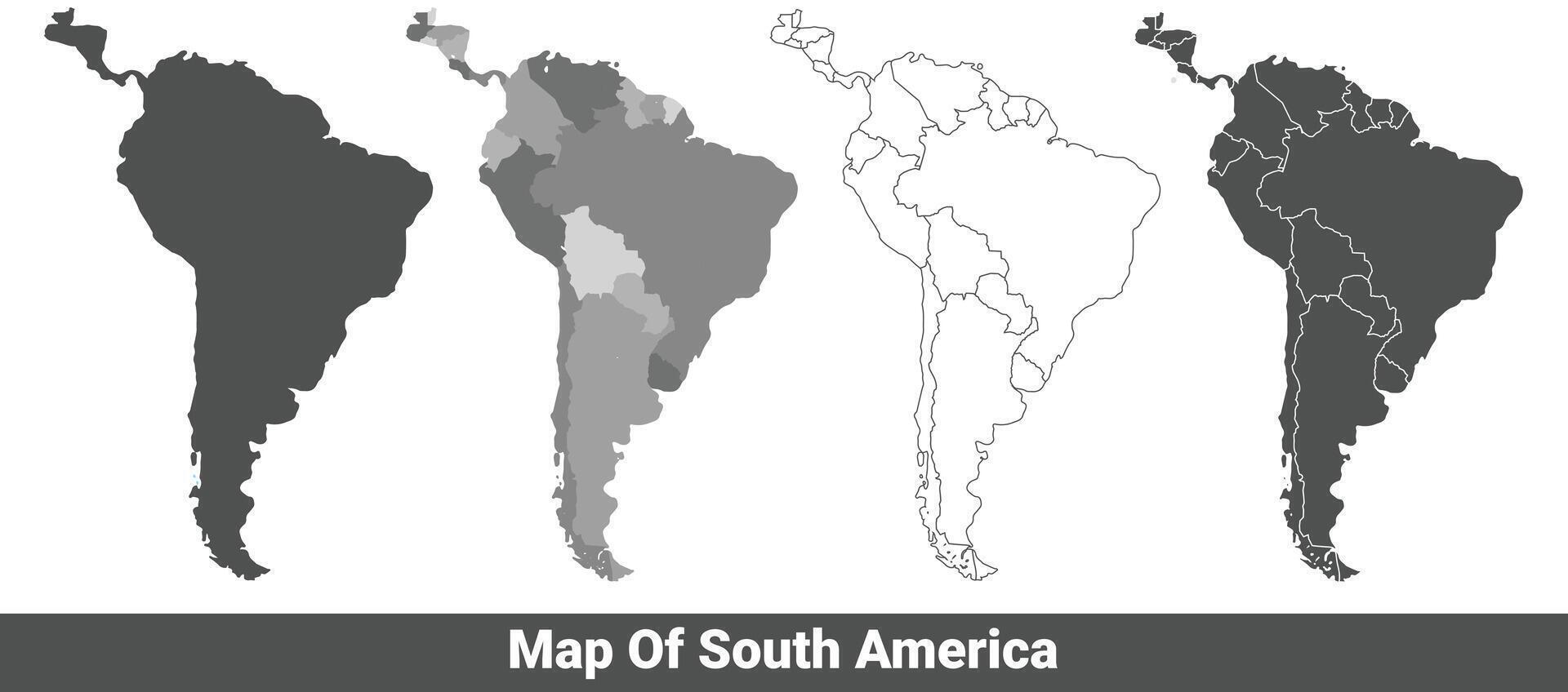 Collection of South America country grey political maps set with border outline illustration vector