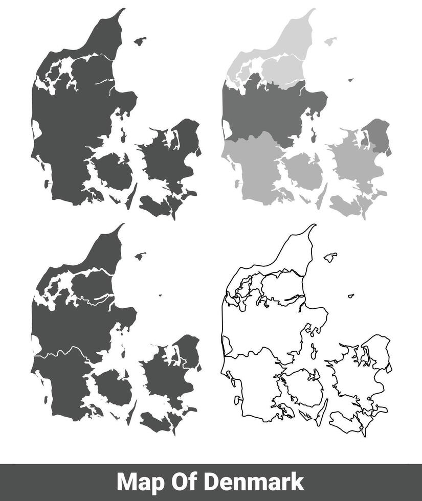 Collection of Denmark country grey political maps set with border outline illustration vector