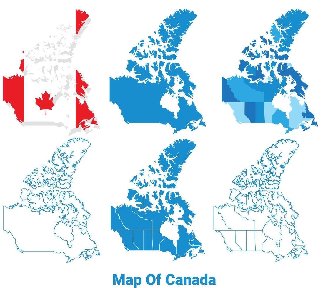 Canada Maps in different style political map flag outline illustration set vector