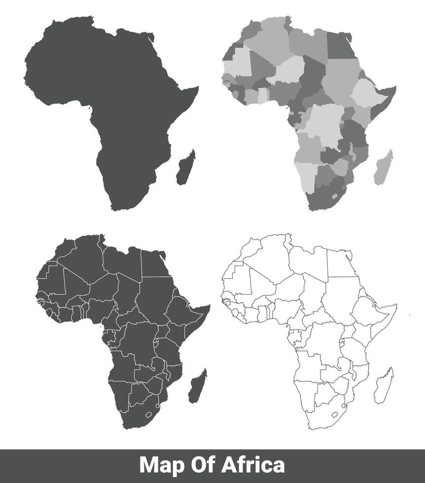 Collection of Africa country grey political maps set with border outline illustration vector