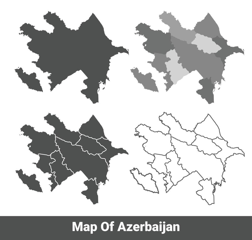 Collection of Azerbaijan country grey political maps set with border outline illustration vector