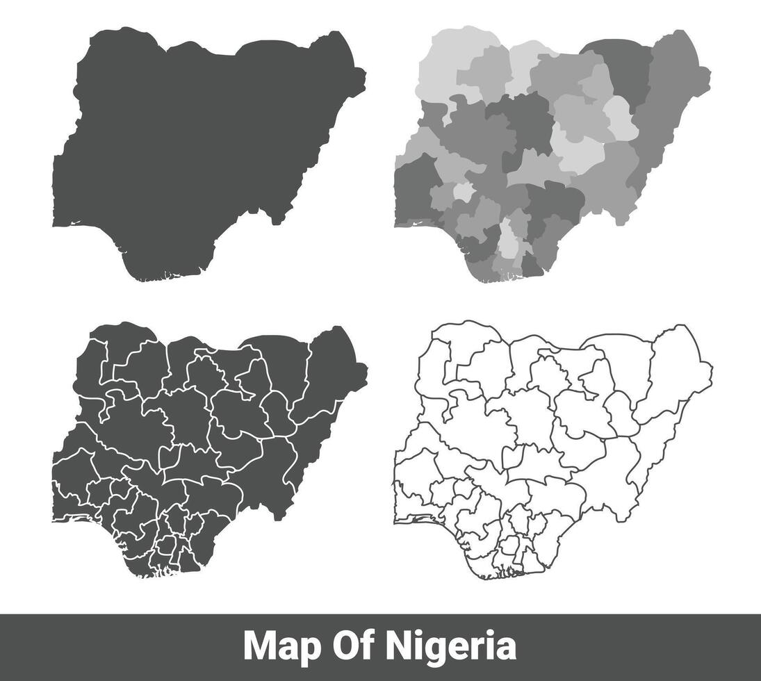 Collection of Nigeria country grey political maps set with border outline illustration vector