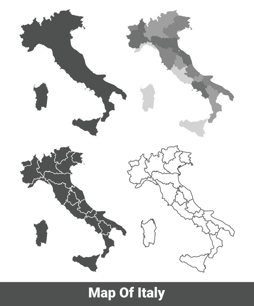 Collection of Italy country grey political maps set with border outline illustration vector