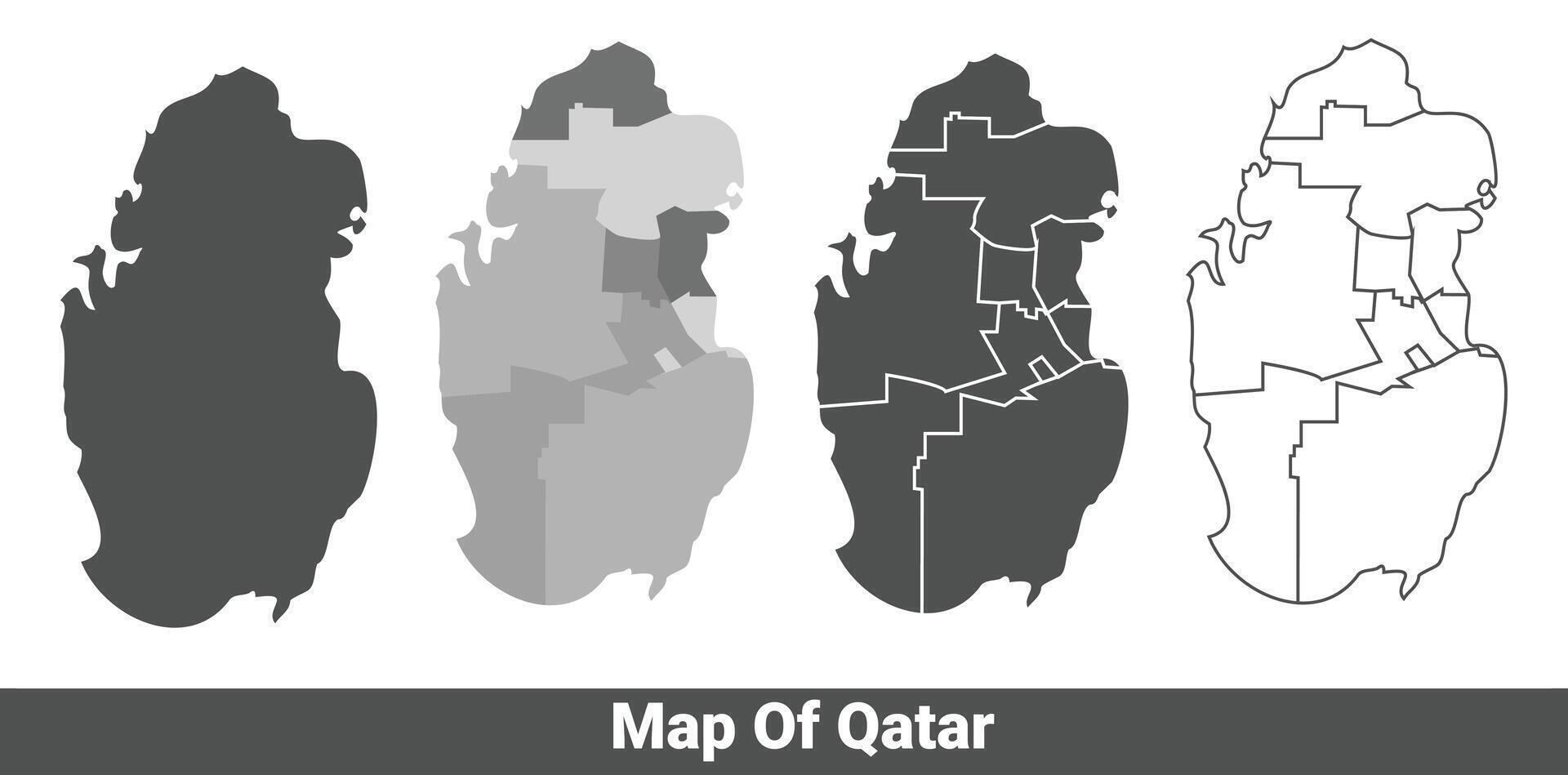 Collection of Qatar country grey political maps set with border outline illustration vector