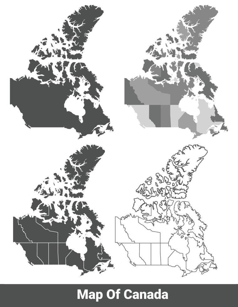 Collection of Canada country grey political maps set with border outline illustration vector