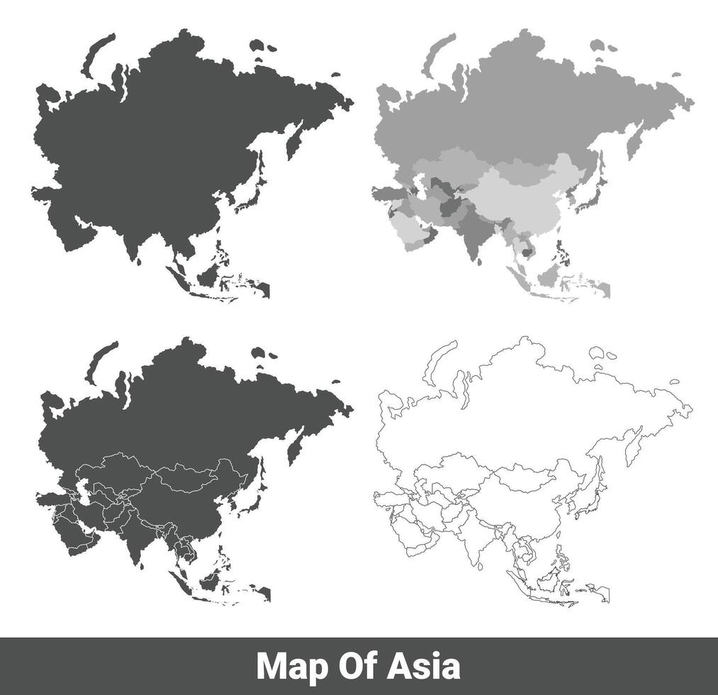 Collection of Asia country grey political maps set with border outline illustration vector