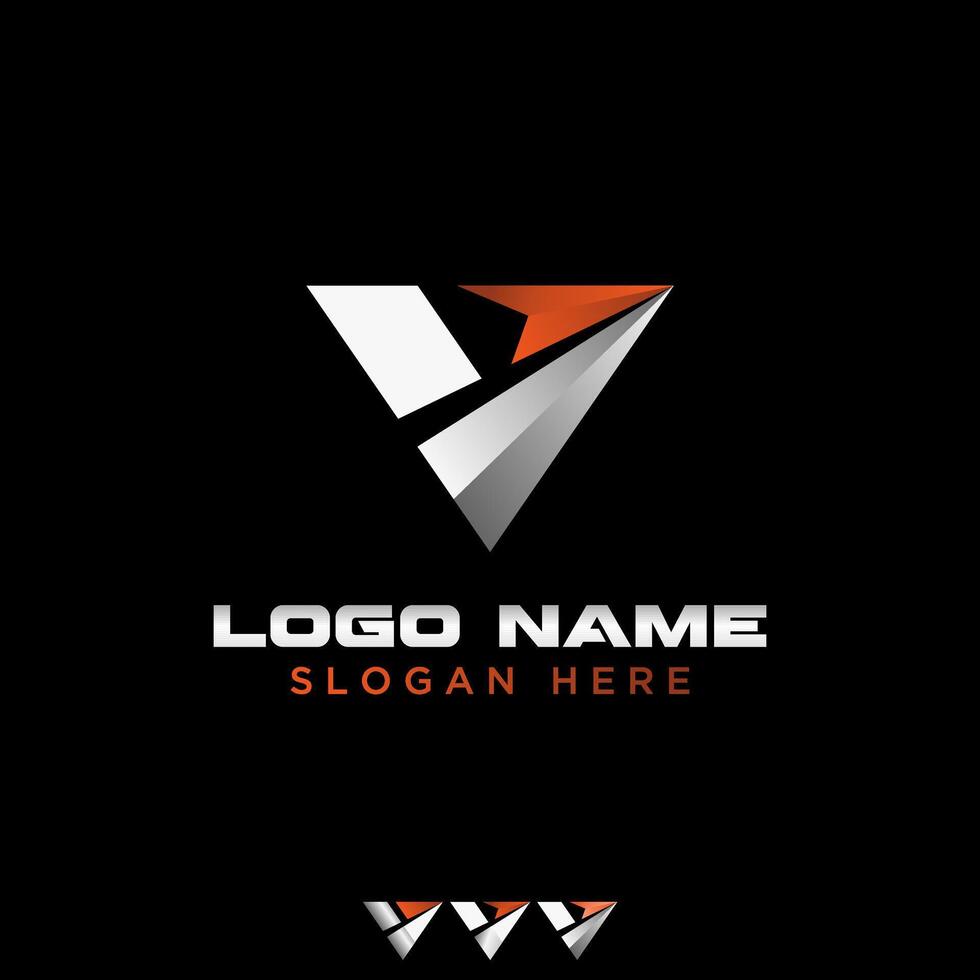 Logo design graphic concept creative abstract premium stock triangle arrow direction glow stainless steel. Related to monogram typography brand vector