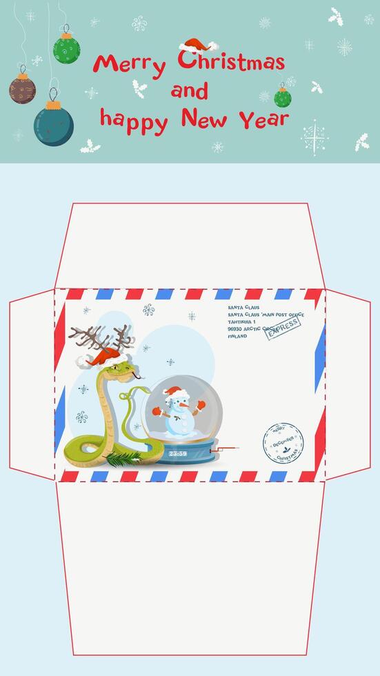 A postal envelope for Santa Claus a symbol of the new year a snake with a glass ball vector