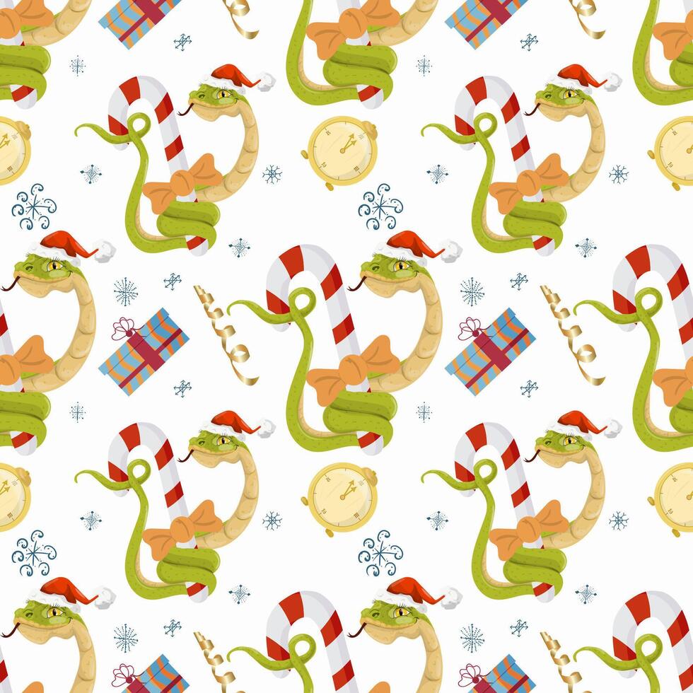 Seamless illustration on the theme of New Year and Christmas A snake wraps around a festive candy vector