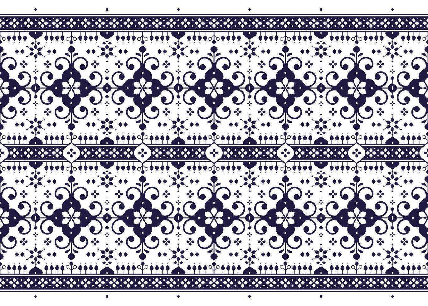 dark blue geometric ethnic fabric seamless pattern on White background, design for cloth, carpet, batik, wallpaper, wrapping etc. vector