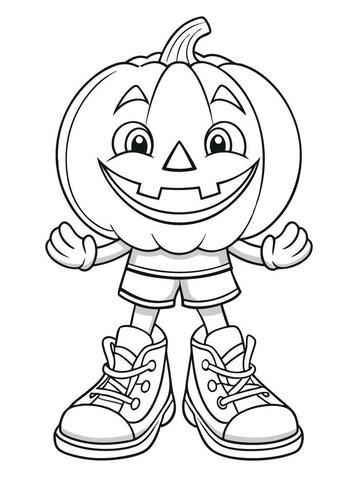 Line drawing of a pumpkin-headed boy character for a Halloween-themed coloring activity vector