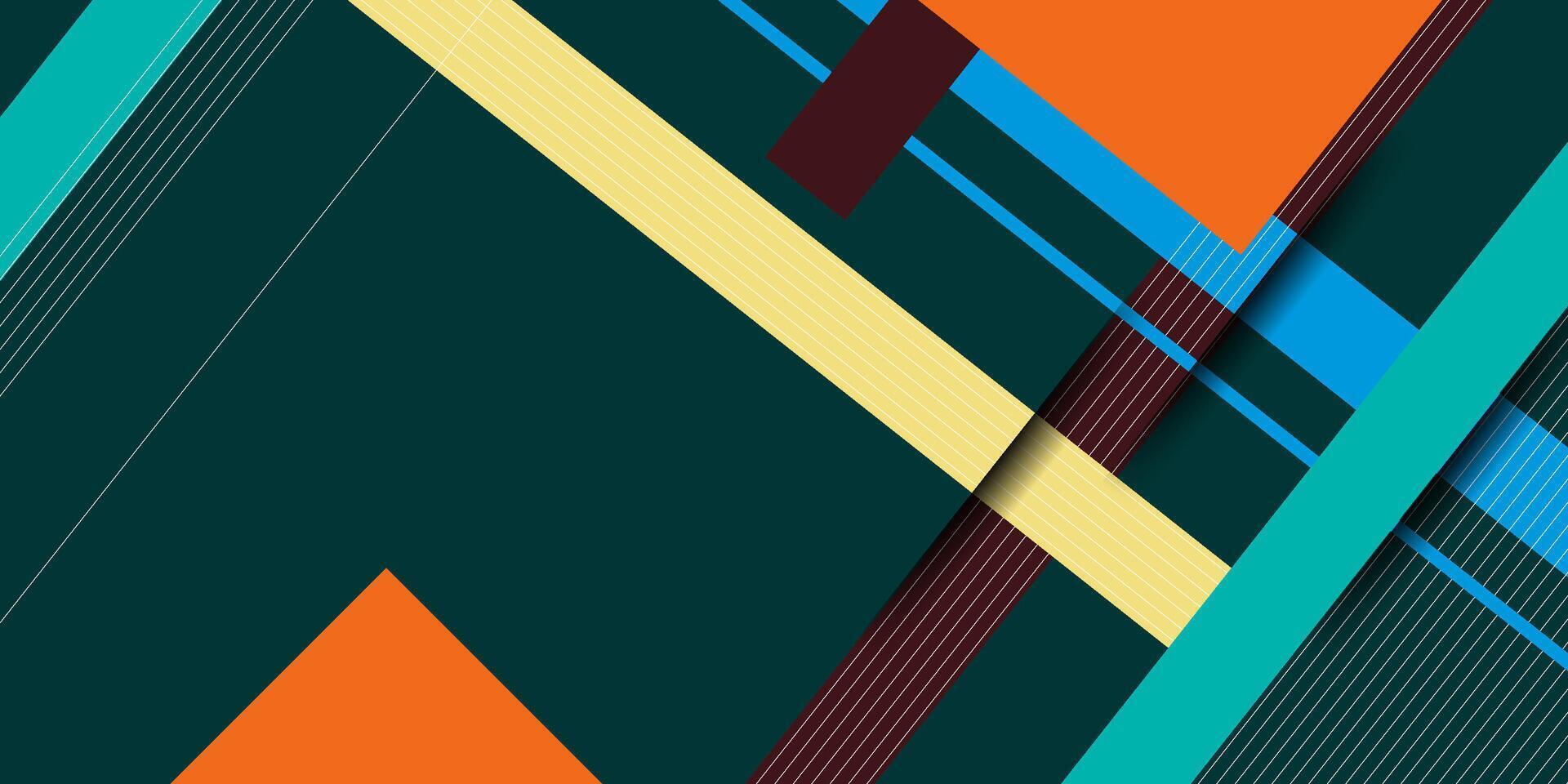 Dark green gradient background with colorful rectangle overlapping design. Decorative shadow design with simple style and lines. vector