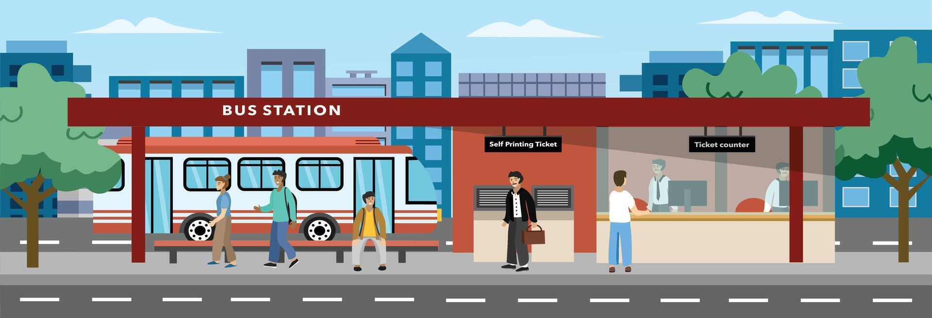 People waiting bus in bus station vector