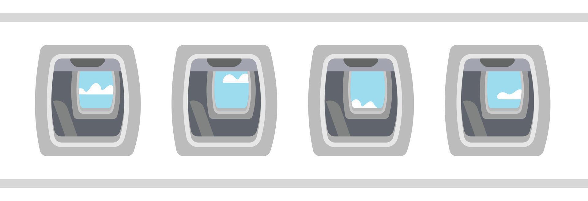 Airplane from outside illustration. Airplane windows. Plane windows. vector