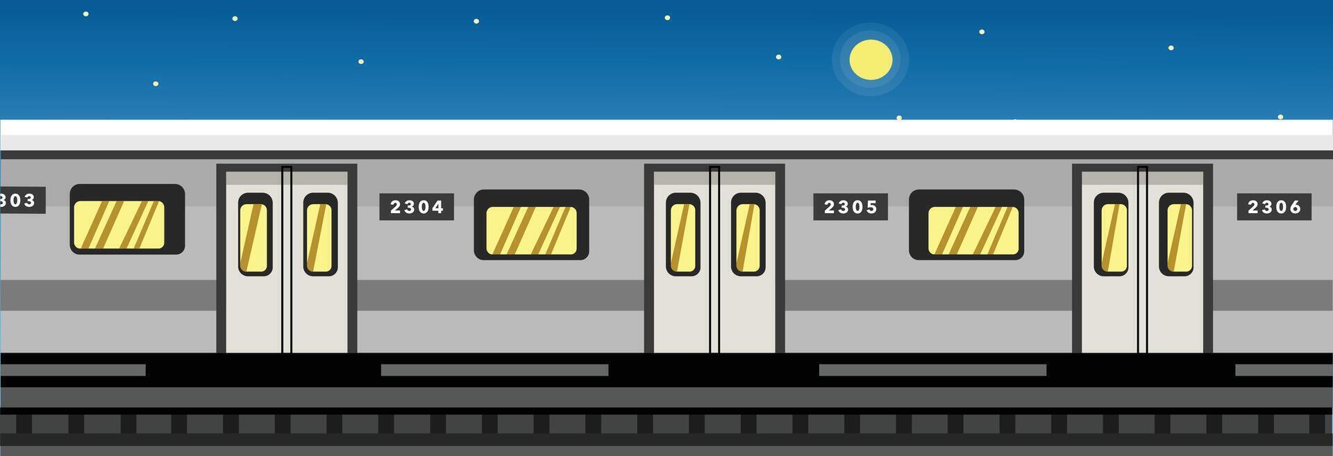 Train at night in the city. Train at night illustration. High speed train at night vector