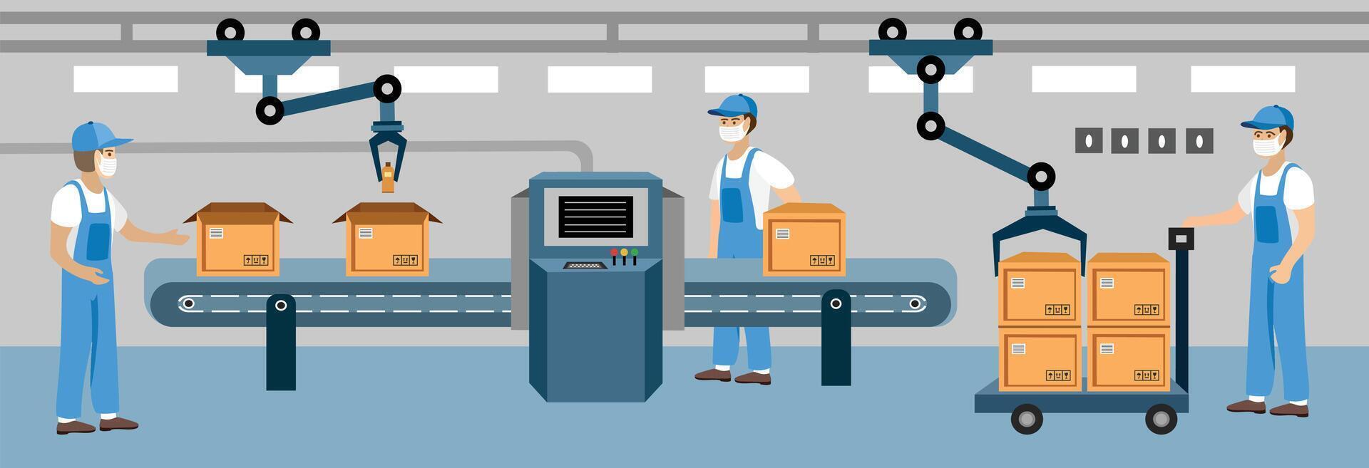 Warehouse employee illustration. Warehouse operation. Warehouse automation. Modern warehouse. vector