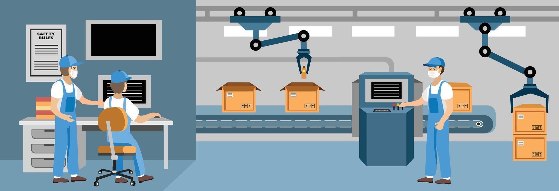 Warehouse automation. Warehouse operation. Warehouse industry. Warehouse machine. vector