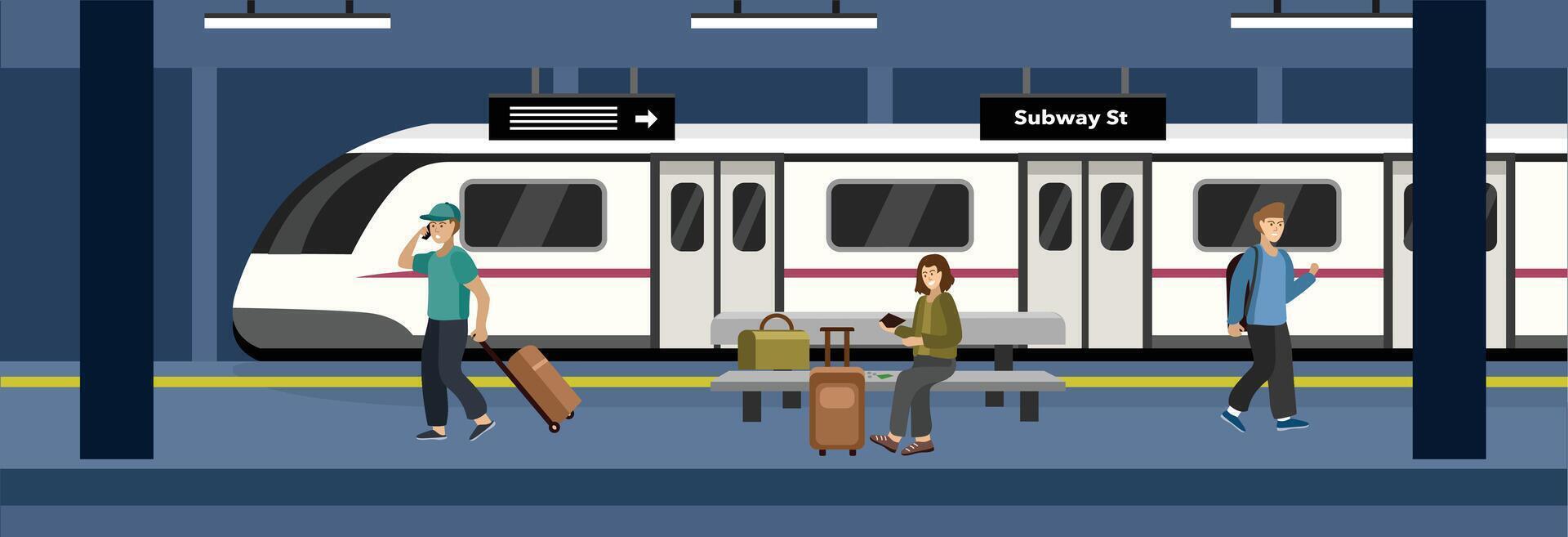 Subway station illustration. Railway station. Train station. Train transit. vector