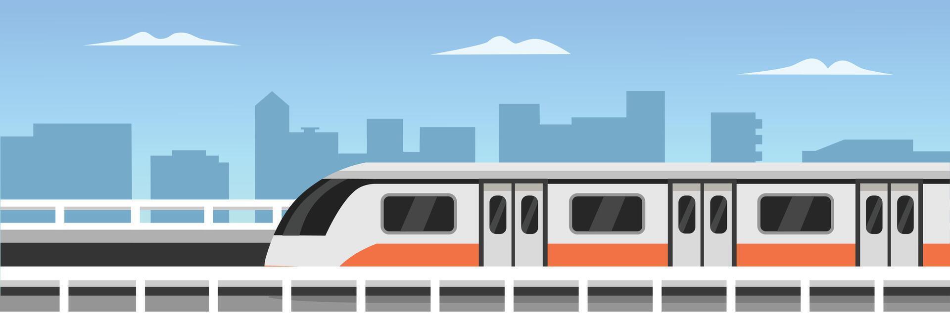 Train through the bridge. Railway in the city vector