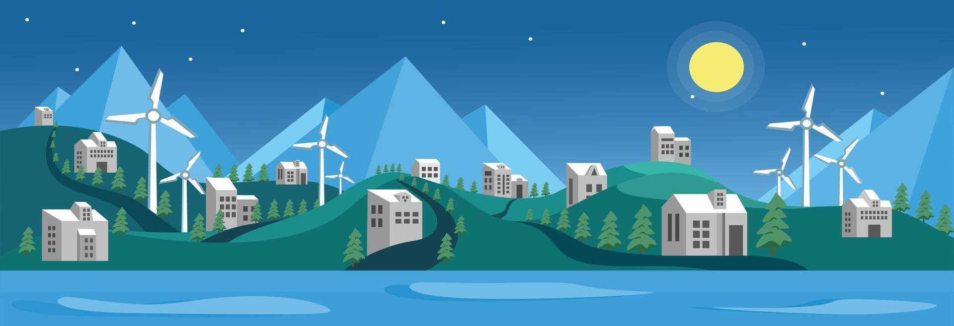 Hill at night illustration vector