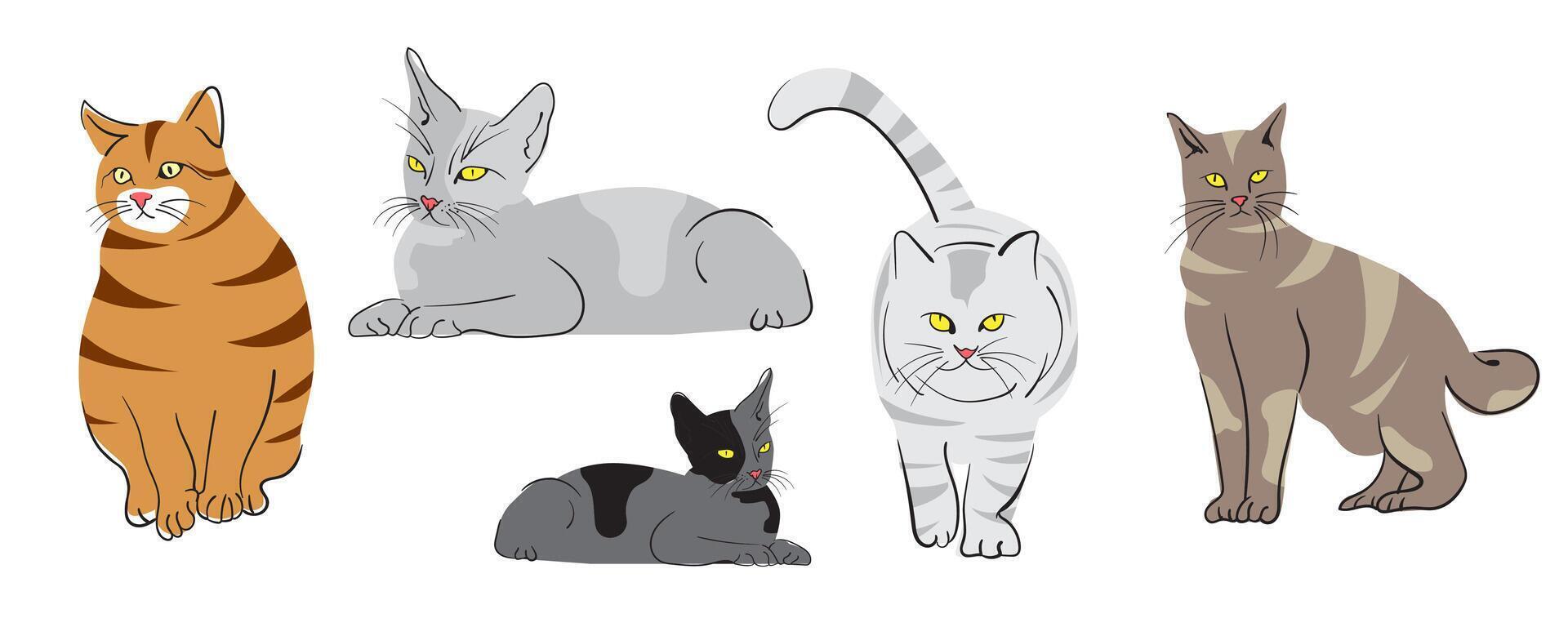 set of cats on a white background. Cute cartoon cat. vector