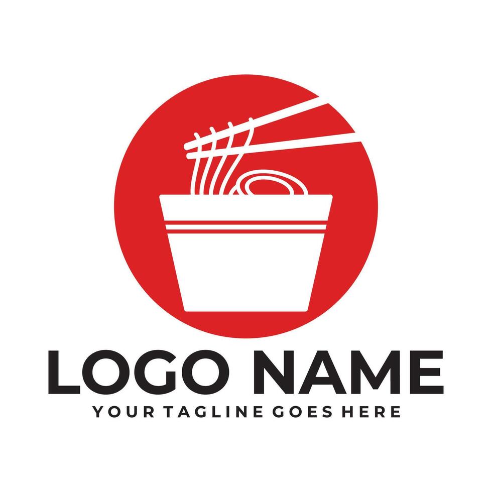 Japanese red bowl ramen design vector