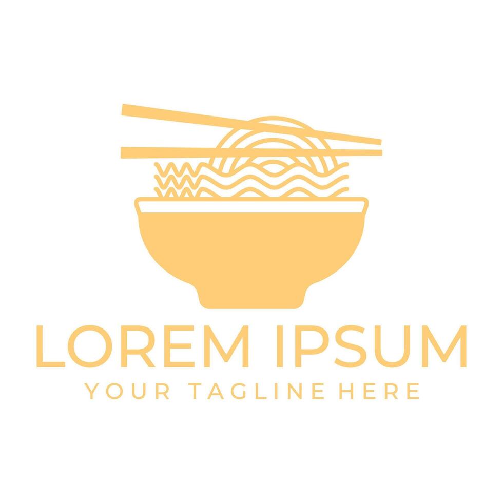 Yellow noodle image design in a bowl and chopsticks vector